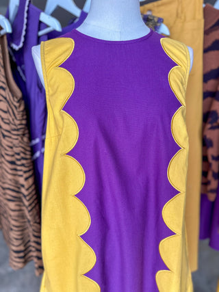 Purple & Gold Saturday In The South Scallop Panel Mini Dress