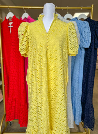 Lemon Yellow Sweet Eyelet Moments Midi Dress