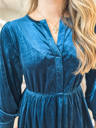 Dark Teal Dancing In The Knit Velvet Mini Dress