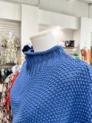 Dusty Blue Knit Drop Shoulder Sweater Top