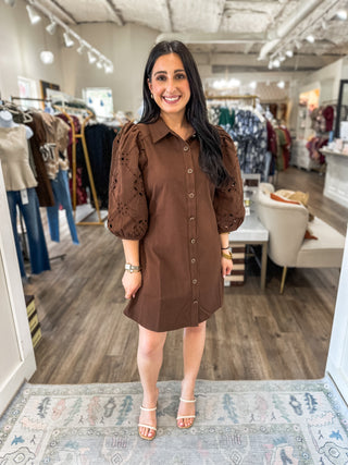 Brown Darling Days Eyelet Mini Dress
