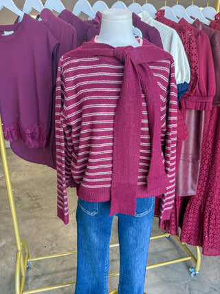 Berry Knotted In Style Striped Sweater
