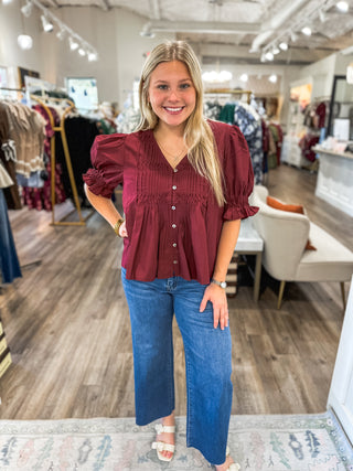 Burgundy Meadow Smocked Top