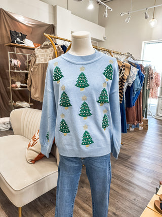 Soft Blue Christmas Trees Are Dazzling Sweater