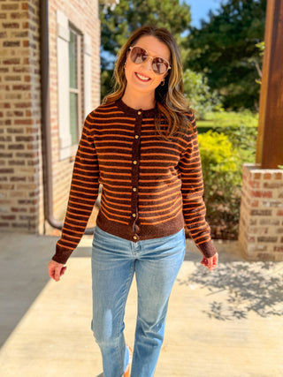 Brown & Pumpkin Stripe Essential Cardigan