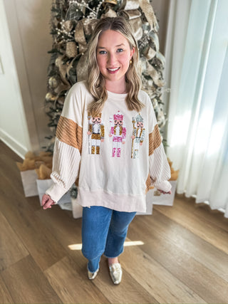 Nutcracker Nights Corduroy Sleeve Detail Oversized Sweatshirt