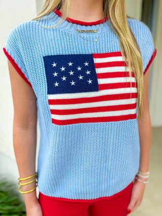 Blue Stars & Stripes Short Sleeve Sweater