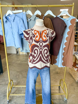 Autumn Swirl Mock Neck Sweater Vest