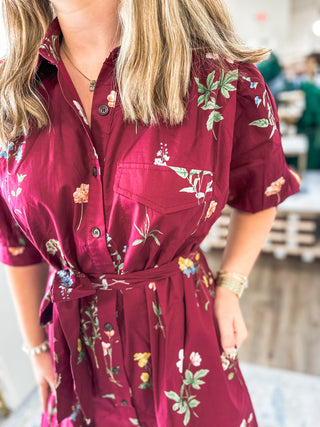 Burgundy Garden Stroll MIDI Dress