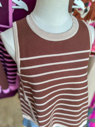 Brown Autumn Breeze Striped Knit Tank Top
