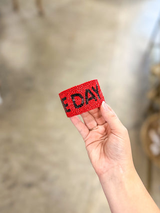 Red & Black Game Day Beaded Snap Bracelet