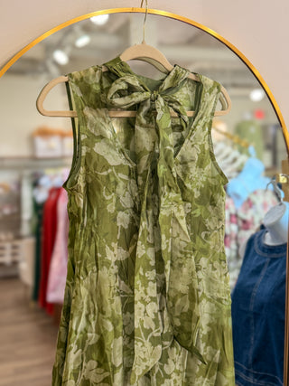 Green Painted Garden Mock Neck Maxi Dress