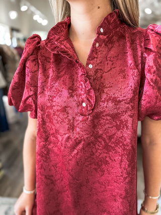 The Burgundy Evangeline Grace Mini Dress