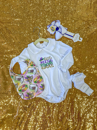 Little Miss Mardi Gras White Delicate Collar Bubble