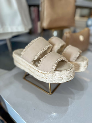 Cream Ruffle Strap Polly Raffia Platform Sandal