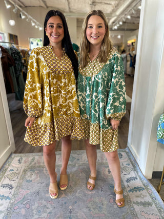 Green Fern & Fleur Long Sleeve Dress