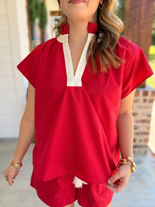Red Summer Social Shorts Set