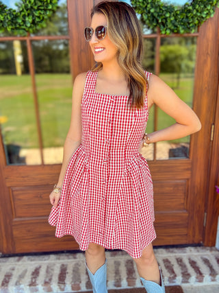 Red Front Porch Picnic Gingham Mini Dress Large