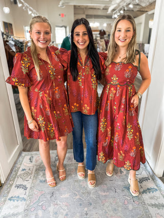 Wine Whimsy Blooms MIDI Dress