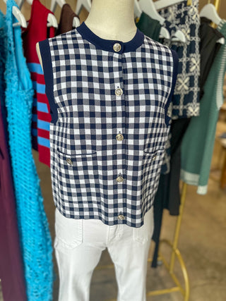 Navy Fifth Avenue Checkered Knit Tank