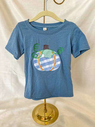 Blue Plaid Pumpkin Baby Boy Shirt