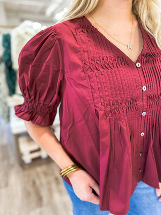 Burgundy Meadow Smocked Top
