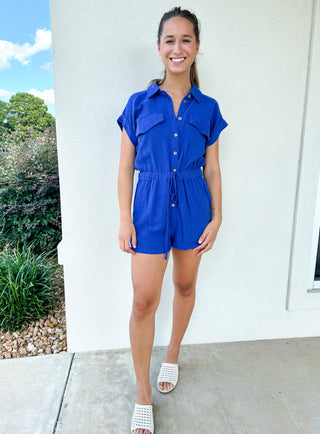 Royal Blue Tunnel Tie Waist Romper