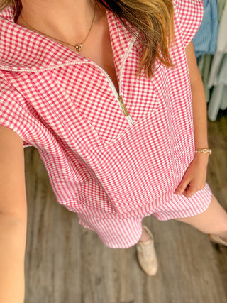 Pink On Repeat Gingham Shorts Set