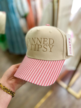 Tanned & Tipsy Light Pink and Pink Stripe Trucker Hat