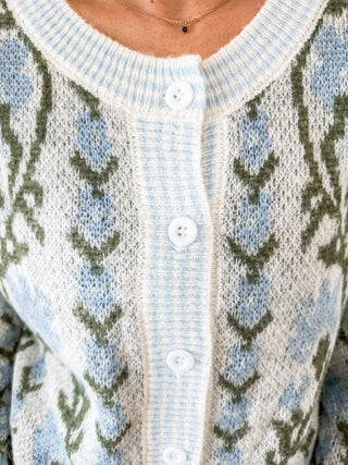 Light Blue Flowering Charm Button Up Sweater Cardigan