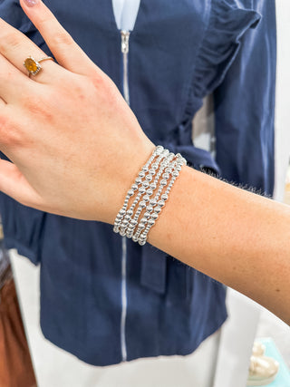 Silver Set of 5 Beaded Stretch Bracelet Stack