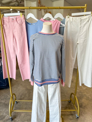 Blue & Pink Parker Striped Long Sleeve Top