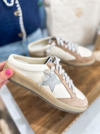 Sabot Beige W/ Grey Star Open Back Slip-On Sneakers