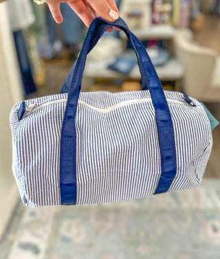 Navy Seersucker Baby Duffel Bag