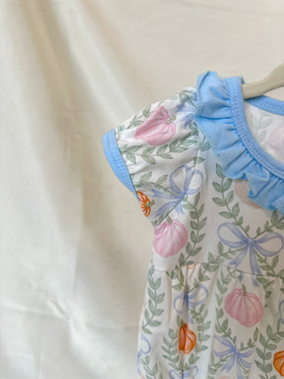 Vintage Pumpkin Patch Blue Ruffle Girl Bubble