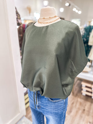 Olive Weekend Glow Drawstring Top