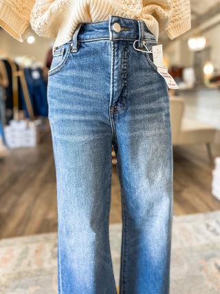 Megan Medium Wash High Rise Crop Straight Jeans