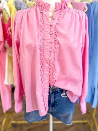 Light Pink Lovely Lace Button Down Top
