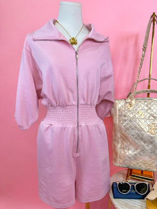 Pastel Pink Off Duty Zip Romper