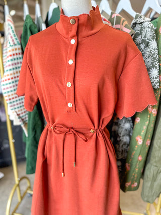 Rust Sutton Scalloped Tie Waist Mini Dress