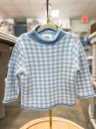 Baby Blue Gingham Rolled Neck Sweater