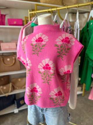 Pink All Eyes on You Floral Sleeveless Sweater Top