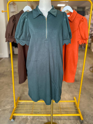 Forest Green Confident & Collected Half Zip Mini Dress