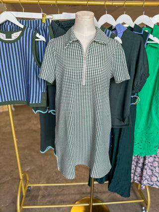 Hunter Green Go-To Gingham Half Zip Mini Dress