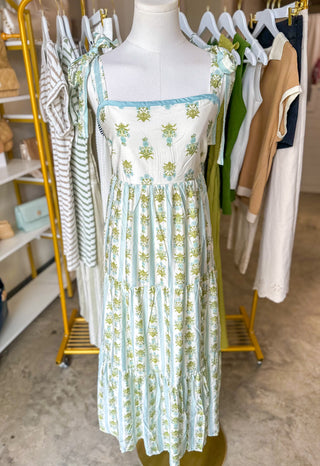 Sage Floral State of Mind Stripe Midi Dress