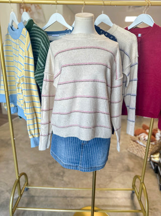 Pink/Oatmeal Wavy Stitch Sweater