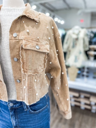 Taupe Pearl Scalloped Washed Corduroy Jacket
