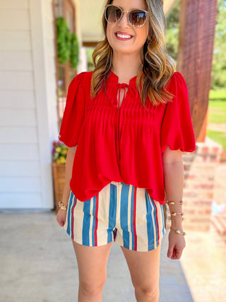 Red Pintuck Detail Everyday Top