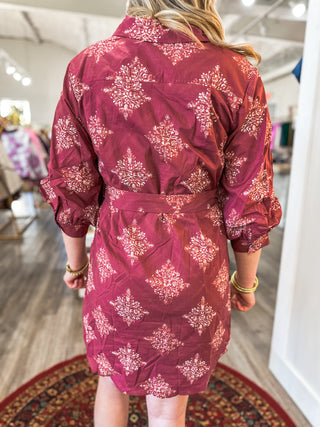 The Burgundy Vivian Vineyard Belted Mini Dress