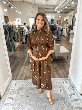 Brown Garden Stroll MIDI Dress